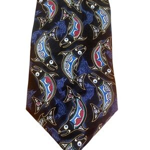 Aesotica Men's Neck Tie Eleanor Paine‎ Silk Multi Color Fish Design